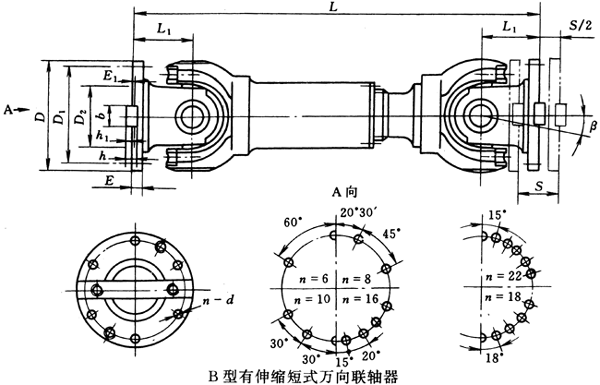 B型有伸缩短式万向联轴器(JB/T3241-91)