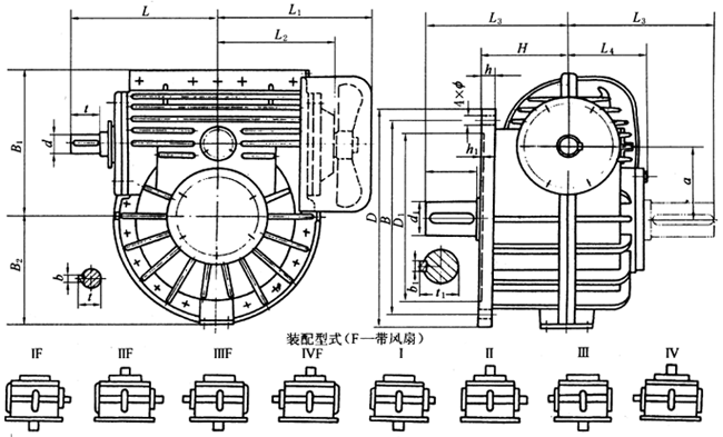 TPS125、TPS160、TPS200、TPS250、TPS315、TPS400、TPS500、通用型減速器形式及外形尺寸