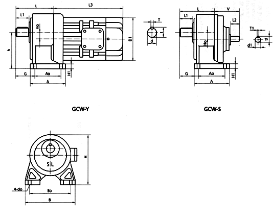GCW18、GCW22、GCW28系列卧式外型及安装尺寸
