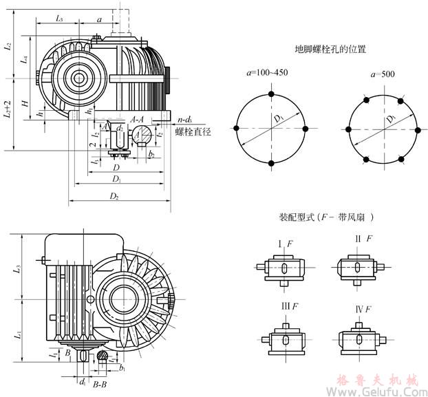 CWS125、CWS160、CWS200、CWS250、CWS280、CWS315、CWS355、CWS400、CWS450、CWS500型减速机外形和安装尺寸GB9147—88