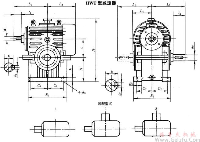 HWT型减速机外形、安装尺寸及装配型式JB/T7936-1999 HWT型减速机外形、安装尺寸及装配型式JB/T7936-1999