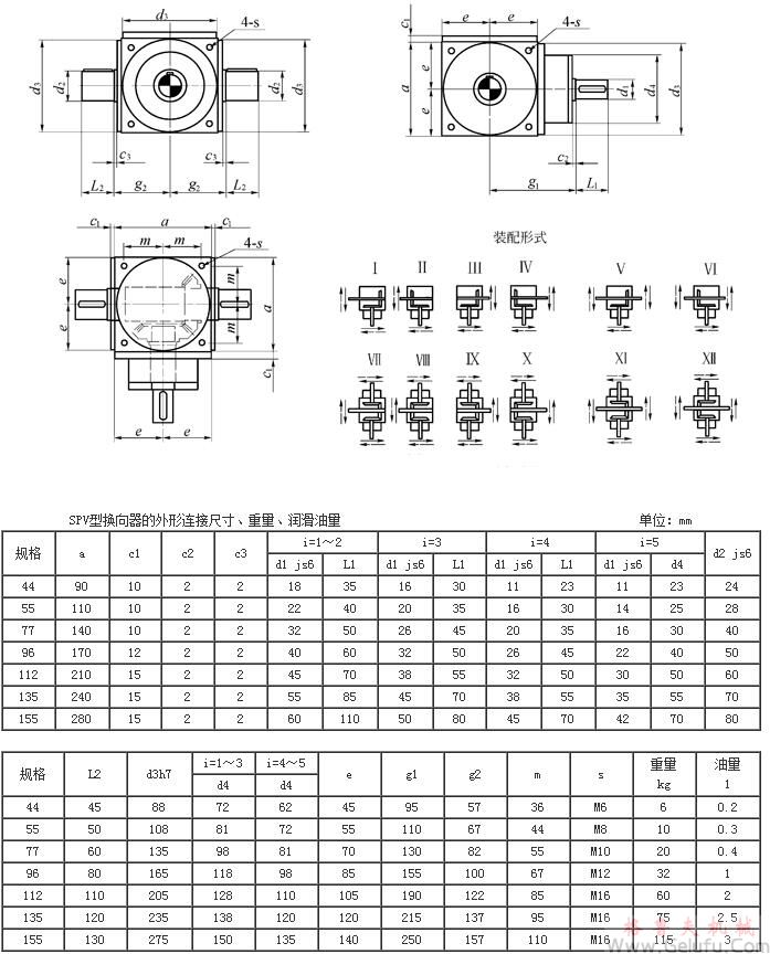 SPV转向器的外形和连接尺寸(输出轴加强型) SPV转向器的外形和连接尺寸(输出轴加强型)