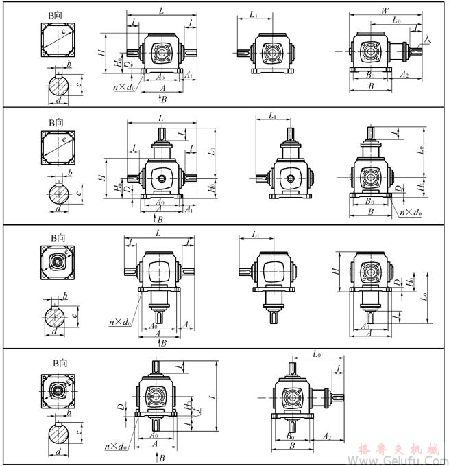 TC2、TC4、TC6、TC7、TC8、TC10、TC12、十字螺旋锥齿轮换向减速机安装尺寸